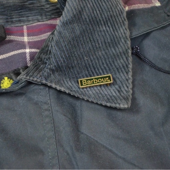 VTG Barbour Border Wax Jacket With Hood 1994 A205 Navy Blue Made In England C38 - Picture 14 of 16